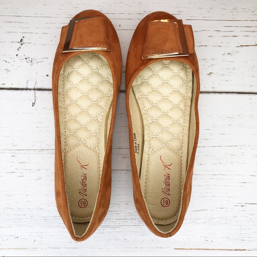 Faux Suede Buckled Ballet Flats